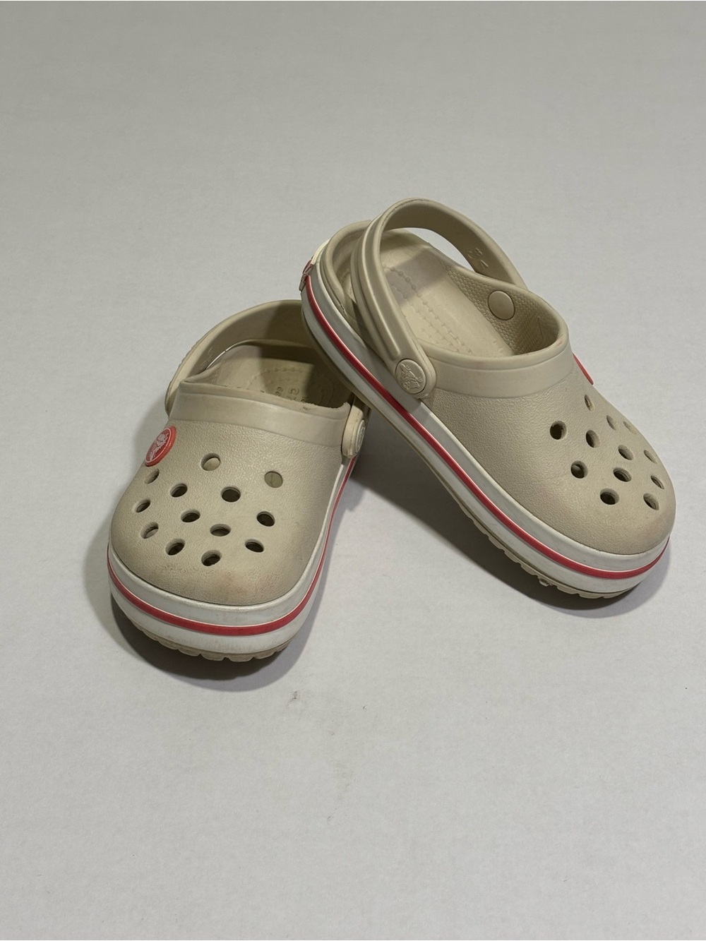 Crocs Crocband Unisex Kids Clog Sandal Beige/Red Adjustable Strap US 8